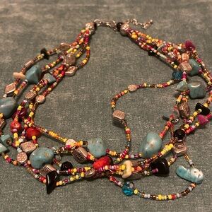 Heavy Multicolor Beaded Turquoise Gemstone And Silver Necklace